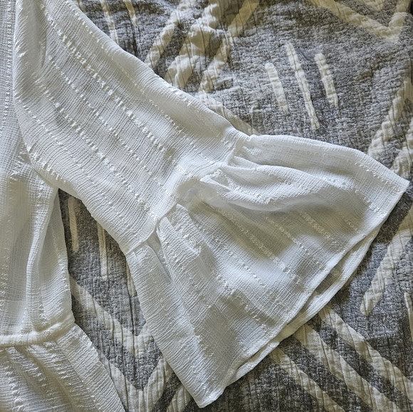 TRISTAN  white embroided sheer peasant dress bell sleeves sz Large NWT bohemian - Picture 4 of 9